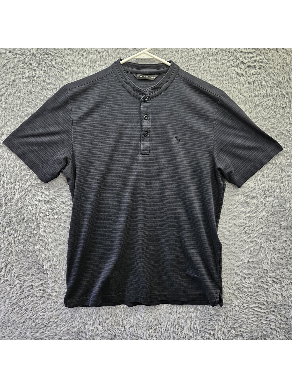 Travis Mathew Featherweight Henley Polo Men Large Black Stripe Blade Collar